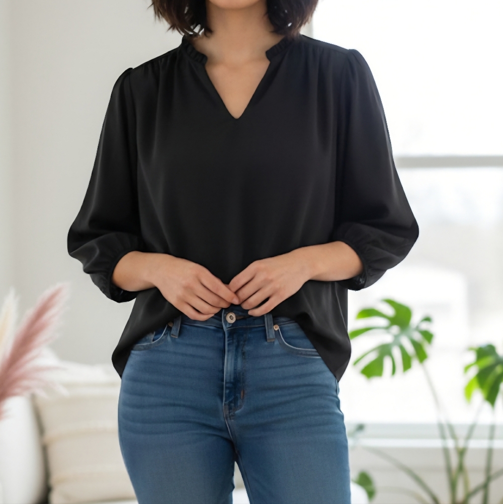 Zoey‎ & Leelo Women's Long Sleeve Black Blouse Size Plus 3x